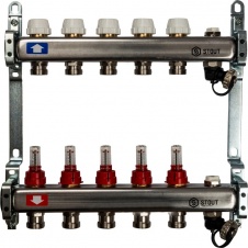 Группа коллекторная 1"-3/4" 5кон. (расходомеры, клапан вып. воздуха, слив) нерж STOUT (SMS 0927 000005)