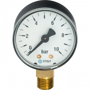 Манометр рад. 50/10 (1/4" 0-10 бар) б/п STOUT, Китай