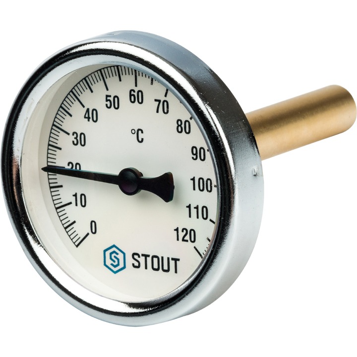 Термометр биметалл. Т63/75 (1/2", 120°С) с погружной гильзой STOUT