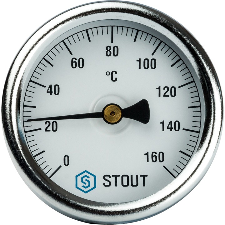 Термометр биметалл. Т63/50 (1/2", 160°С) с погружной гильзой STOUT