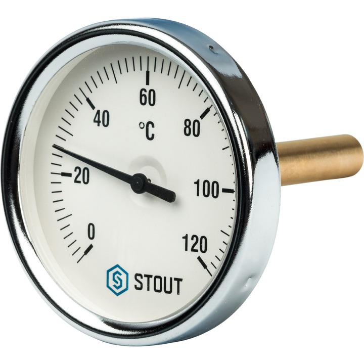 Термометр биметалл. Т80/75 (1/2", 120°"С) с погружной гильзой STOUT