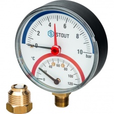 Термоманометр рад. (1/2", 0-10 бар, 120"С) 10 бар STOUT (SIM-0006-801015)
