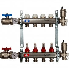 Группа коллекторная 1"-3/4" 4кон. (расходомеры, клапан вып. воздуха, слив, кран, терм.) нерж STOUT (SMS 0907 000004)