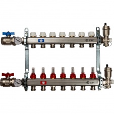 Группа коллекторная 1"-3/4" 7кон. (расходомеры, клапан вып. воздуха, слив, кран, терм.) нерж STOUT (SMS 0907 000007)