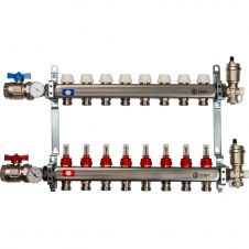 Группа коллекторная 1"-3/4" 8кон. (расходомеры, клапан вып. воздуха, слив, кран, терм.) нерж STOUT (SMS 0907 000008)