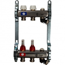 Группа коллекторная 1"-3/4" 2кон. (расходомеры, клапан вып. воздуха, слив) нерж STOUT (SMS 0927 000002)