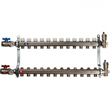 Группа коллекторная 1"-3/4" 12кон. (БЕЗ расходомеров, клапан вып. воздуха, слив, кран, терм.) нерж STOUT (SMS 0912 000012)