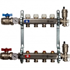Группа коллекторная 1"-3/4" 4кон. (БЕЗ расходомеров, клапан вып. воздуха, слив, кран, терм.) нерж STOUT (SMS 0912 000004)