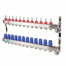 Группа коллекторная 1"-3/4" 12кон. (расходомеры, дренаж. кран, воздухоотводчик) нерж. MVI