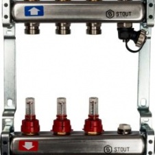 Группа коллекторная 1"-3/4" 3кон. (расходомеры, клапан вып. воздуха, слив) нерж STOUT (SMS-0927-000003)