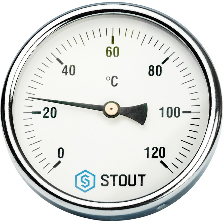 Термометр биметалл. Т100/50 (1/2", 120°С) с погружной гильзой STOUT