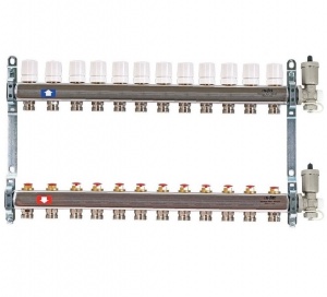 Группа коллекторная 1"-3/4" 12кон. (БЕЗ расход, авт. клапан вып. воздуха, слив) нерж. TIM
