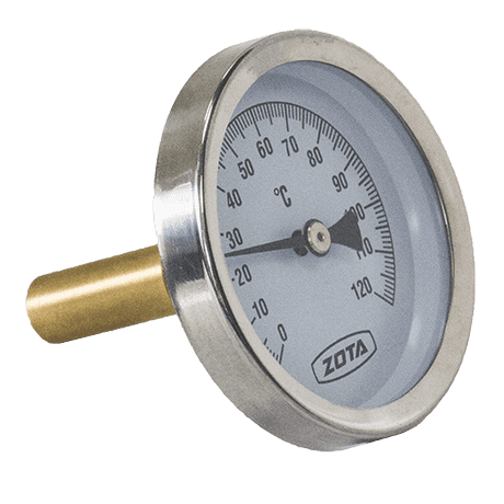 Термометр биметалл. Т63/50 (1/2", 120°С) с погружной гильзой ZOTA