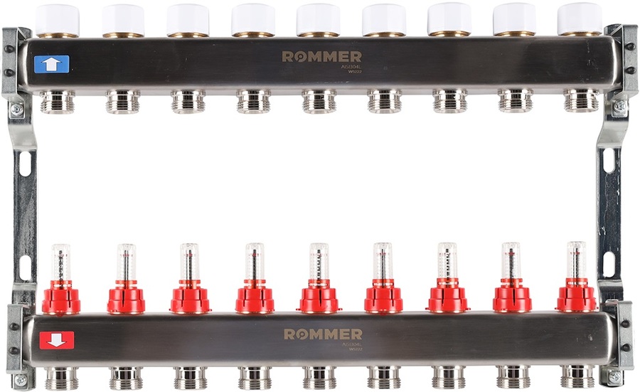 Группа коллекторная 1"-3/4" 9кон. (расходомеры) нерж ROMMER (RMS-1200-000009)