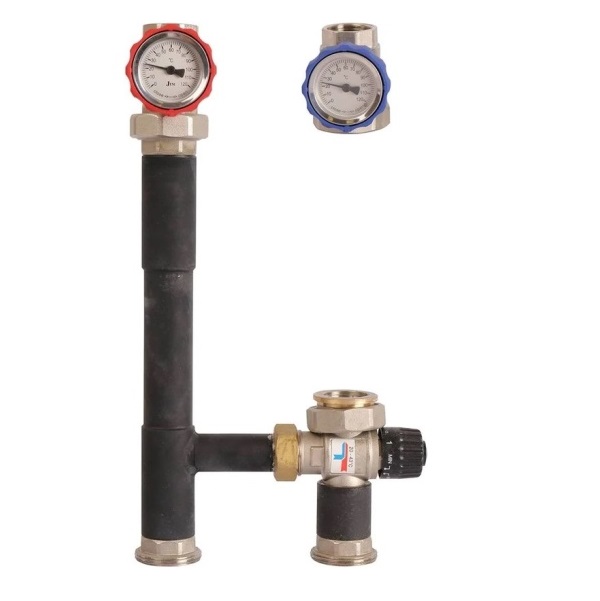 Насосная группа 1" c термо-стат. смес. клапаном 20-40°C (без насоса) ROMMER (без изоляции)