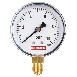 Манометр рад. 63/10 (1/4" 0-10 бар) б/п ROMMER