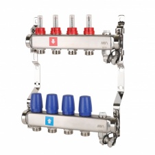 Группа коллекторная 1"-3/4" 4кон. (расходомеры, дренаж. кран, воздухоотводчик) нерж. MVI