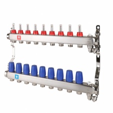 Группа коллекторная 1"-3/4" 9 кон. (расходомеры, дренаж. кран, воздухоотводчик) нерж. MVI