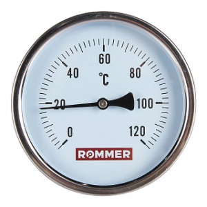 Термометр биметалл. Т100/100 (1/2", 120°С) с погружной гильзой б/п ROMMER