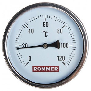Термометр биметалл. Т100/50 (1/2", 120°С) с погружной гильзой б/п ROMMER