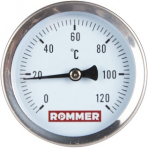 Термометр биметалл. Т63/75 (1/2", 120°С) с погружной гильзой б/п ROMMER