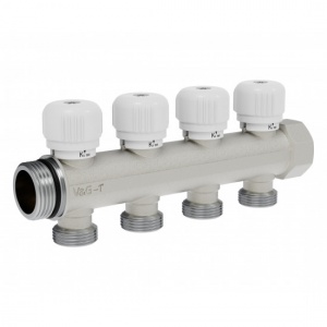 Коллектор регулирующий 1", 4 отвода 3/4" ЕК VALOGIN (вентильная регулировка) (6)