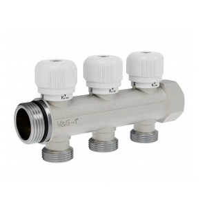 Коллектор регулирующий 1", 3 отвода 3/4" ЕК VALOGIN (вентильная регулировка) (7)