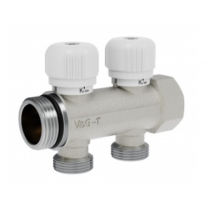 Коллектор регулирующий 1", 2 отвода 3/4" ЕК VALOGIN (вентильная регулировка) (10)